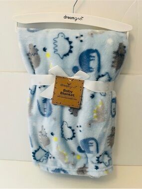 Dreamgro Soft Blue Baby Nursery Blanket Prehistoric Dinosaurs Plants 30" x 36"